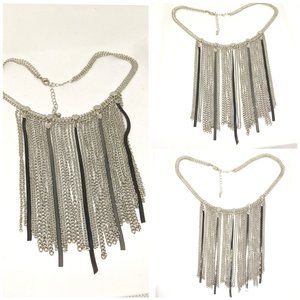 Silver Metal Fringe / Chain Chocker Necklace